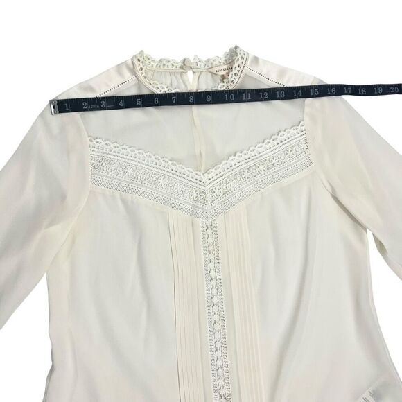 Rebecca Taylor Long Sleeve Small Sheer Silk Blend Cream Blouse Size 4 Lace Detai - Picture 10 of 14